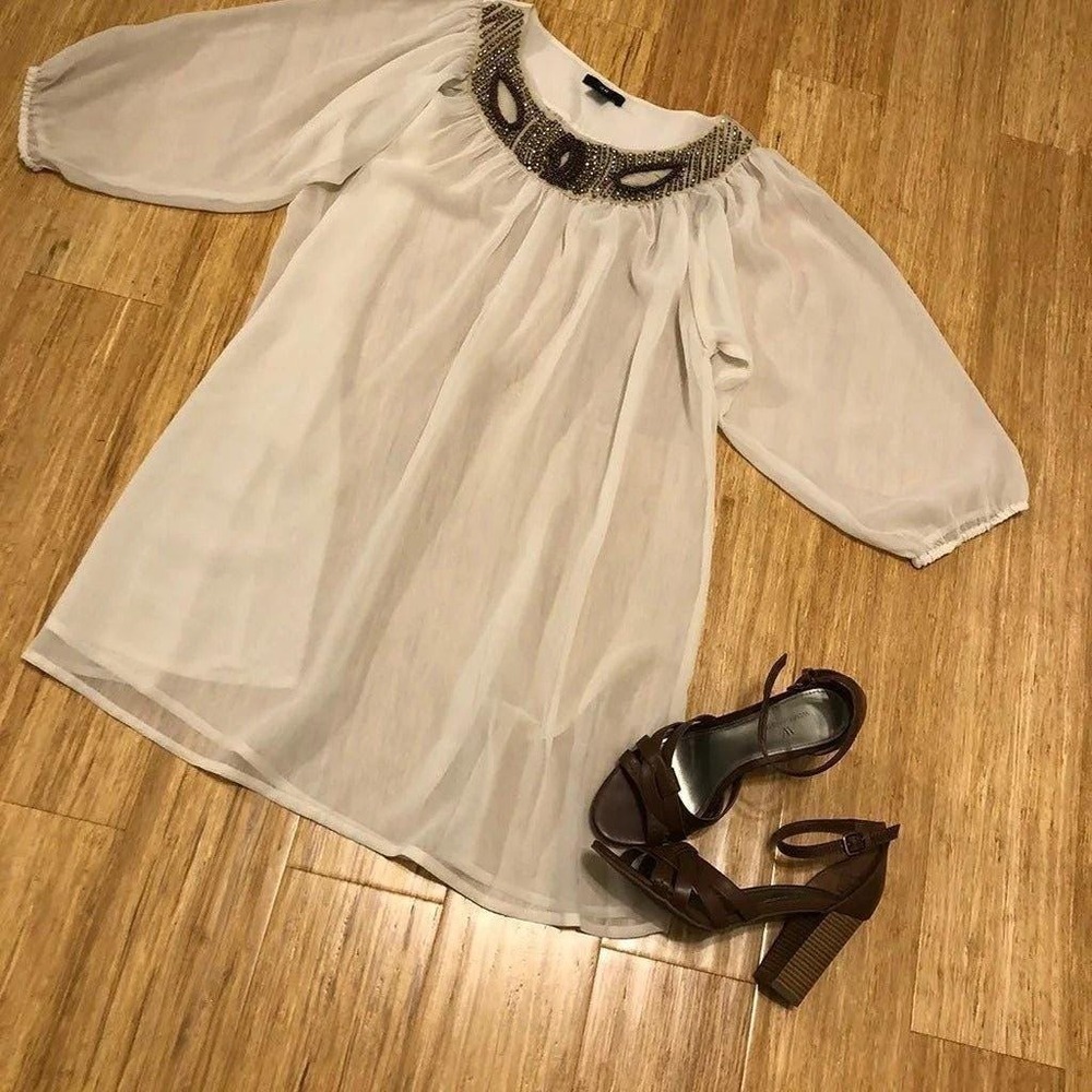 Romantic Y2k Sheer Dress or Blouse Layer Puff‎ Fairy Whimsy beaded collar boho